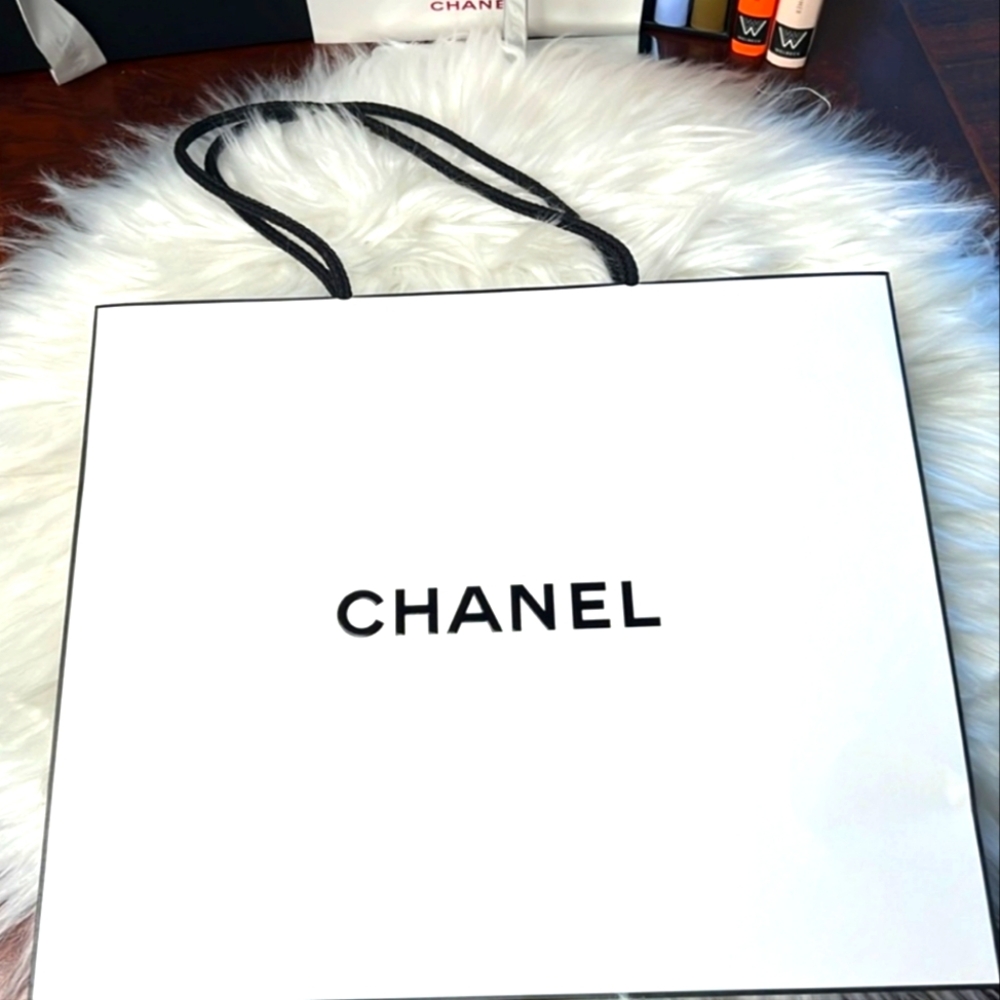 Chanel Empty Shopping Bag Black/White With Handle 10”H x 11.5” W x 5” D NWOT